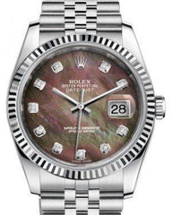 Rolex Datejust 36 White Gold/Steel Black Mother of Pearl Diamond Dial & Fluted Bezel Jubilee Bracelet 116234