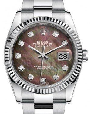 Rolex Datejust 36 White Gold/Steel Black Mother of Pearl Diamond Dial & Fluted Bezel Oyster Bracelet 116234