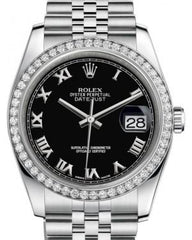 Rolex Datejust 36 White Gold/Steel Black Roman Dial & Diamond Bezel Jubilee Bracelet 116244