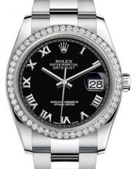 Rolex Datejust 36 White Gold/Steel Black Roman Dial & Diamond Bezel Oyster Bracelet 116244