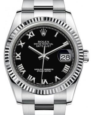 Rolex Datejust 36 White Gold/Steel Black Roman Dial & Fluted Bezel Oyster Bracelet 116234