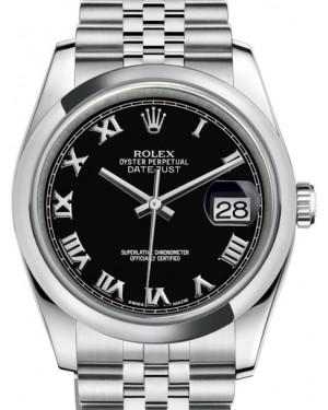 Rolex Datejust 36 Stainless Steel Black Roman Dial & Smooth Domed Bezel Jubilee Bracelet 116200