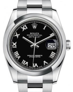 Rolex Datejust 36 Stainless Steel Black Roman Dial & Smooth Domed Bezel Oyster Bracelet 116200