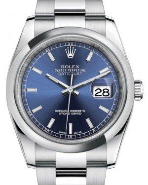 Rolex Datejust 36 Stainless Steel Blue Index Dial & Smooth Domed Bezel Oyster Bracelet 116200