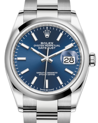 Rolex Datejust 36MM Stainless Steel Blue Index Dial & Smooth Domed Bezel Oyster Bracelet 126200 - NEW