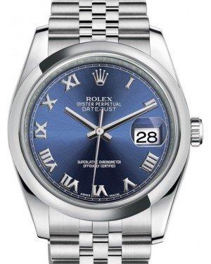 Rolex Datejust 36 Stainless Steel Blue Roman Dial & Smooth Domed Bezel Jubilee Bracelet 116200