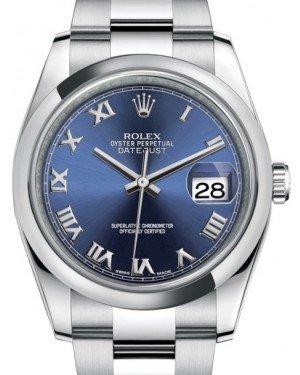 Rolex Datejust 36 Stainless Steel Blue Roman Dial & Smooth Domed Bezel Oyster Bracelet 116200