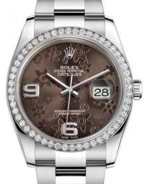 Rolex Datejust 36 White Gold/Steel Bronze Floral Motif Arabic Dial & Diamond Bezel Oyster Bracelet 116244