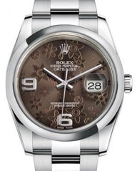 Rolex Datejust 36 Stainless Steel Bronze Floral Motif Arabic Dial & Smooth Domed Bezel Oyster Bracelet 116200
