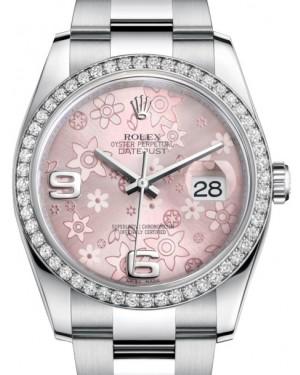 Rolex Datejust 36 White Gold/Steel Pink Floral Motif Arabic Dial & Diamond Bezel Oyster Bracelet 116244