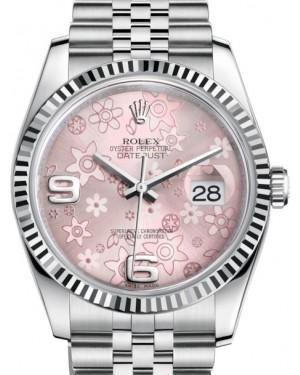 Rolex Datejust 36 White Gold/Steel Pink Floral Motif Arabic Dial & Fluted Bezel Jubilee Bracelet 116234