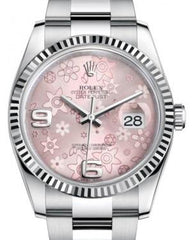 Rolex Datejust 36 White Gold/Steel Pink Floral Motif Arabic Dial & Fluted Bezel Oyster Bracelet 116234