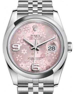Rolex Datejust 36 Stainless Steel Pink Floral Motif Arabic Dial & Smooth Domed Bezel Jubilee Bracelet 116200