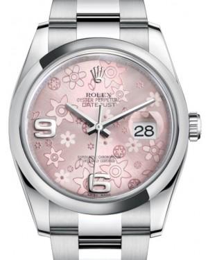 Rolex Datejust 36 Stainless Steel Pink Floral Arabic Dial & Smooth Bezel Oyster Bracelet 116200