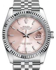 Rolex Datejust 36 White Gold/Steel Pink Index Dial & Fluted Bezel Jubilee Bracelet 116234