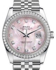 Rolex Datejust 36 White Gold/Steel Pink Mother of Pearl Diamond Dial & Diamond Bezel Jubilee Bracelet 116244