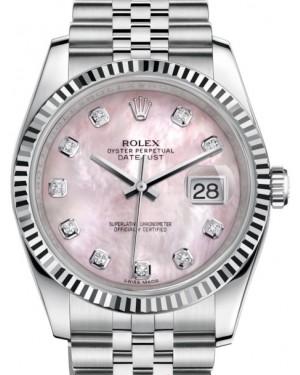 Rolex Datejust 36 White Gold/Steel Pink Mother of Pearl Diamond Dial & Fluted Bezel Jubilee Bracelet 116234