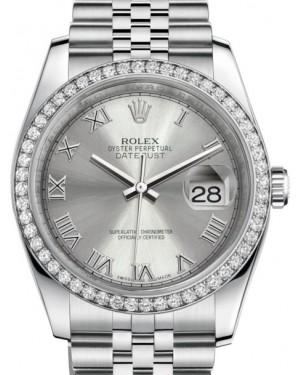 Rolex Datejust 36 White Gold/Steel Rhodium Roman Dial & Diamond Bezel Jubilee Bracelet 116244