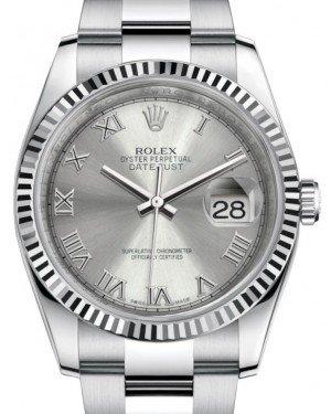 Rolex Datejust 36 White Gold/Steel Rhodium Roman Dial & Fluted Bezel Oyster Bracelet 116234