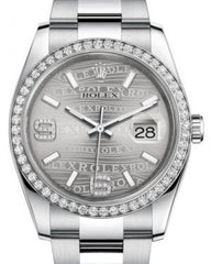 Rolex Datejust 36 White Gold/Steel Rhodium Waves Diamond Dial & Diamond Bezel Oyster Bracelet 116244