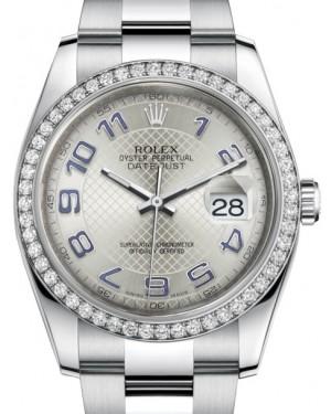 Rolex Datejust 36 White Gold/Steel Silver Diagonal Motif Arabic Dial & Diamond Bezel Oyster Bracelet 116244