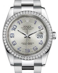 Rolex Datejust 36 White Gold/Steel Silver Diagonal Motif Arabic Dial & Diamond Bezel Oyster Bracelet 116244