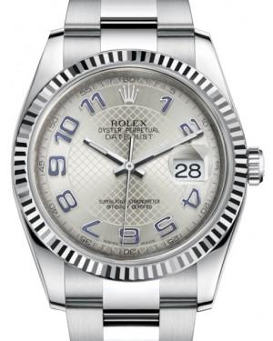 Rolex Datejust 36 White Gold/Steel Silver Deco Diagonal Motif Arabic Dial & Fluted Bezel Oyster Bracelet 116234