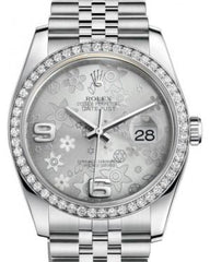 Rolex Datejust 36 White Gold/Steel Silver Floral Motif Arabic Dial & Diamond Bezel Jubilee Bracelet 116244