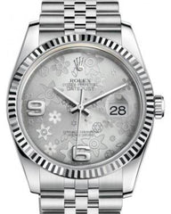 Rolex Datejust 36 White Gold/Steel Silver Floral Motif Arabic Dial & Fluted Bezel Jubilee Bracelet 116234