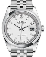 Rolex Datejust 36 Stainless Steel White Index Dial & Smooth Domed Bezel Jubilee Bracelet 116200