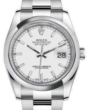 Rolex Datejust 36 Stainless Steel White Index Dial & Smooth Domed Bezel Oyster Bracelet 116200