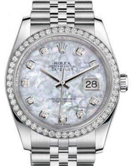 Rolex Datejust 36 White Gold/Steel White Mother of Pearl Diamond Dial & Diamond Bezel Jubilee Bracelet 116244