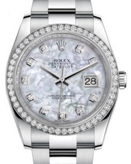 Rolex Datejust 36 White Gold/Steel White Mother of Pearl Diamond Dial & Diamond Bezel Oyster Bracelet 116244