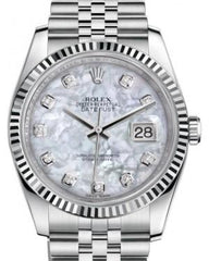 Rolex Datejust 36 White Gold/Steel White Mother of Pearl Diamond Dial & Fluted Bezel Jubilee Bracelet 116234