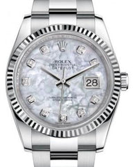 Rolex Datejust 36 White Gold/Steel White Mother of Pearl Diamond Dial & Fluted Bezel Oyster Bracelet 116234