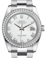Rolex Datejust 36 White Gold/Steel White Roman Dial & Diamond Bezel Oyster Bracelet 116244