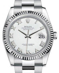 Rolex Datejust 36 White Gold/Steel White Roman Dial & Fluted Bezel Oyster Bracelet 116234