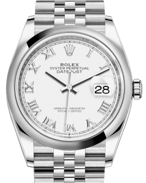 Rolex Datejust 36MM Stainless Steel White Roman Dial & Smooth Domed Bezel Jubilee Bracelet 126200 - NEW