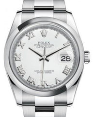 Rolex Datejust 36 Stainless Steel White Roman Dial & Smooth Domed Bezel Oyster Bracelet 116200