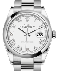 Rolex Datejust 36 Stainless Steel White Roman Dial & Smooth Domed Bezel Oyster Bracelet 126200