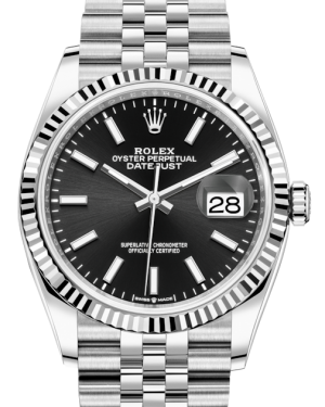 Rolex Datejust 36MM White Gold Black Index Dial & Fluted Bezel Jubilee Bracelet 126234 - NEW