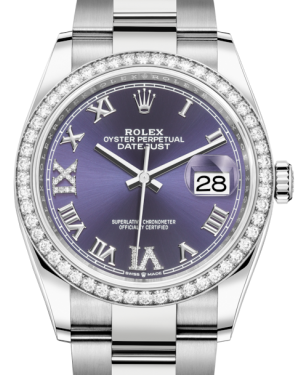 Rolex Datejust 36 White Gold/Steel Aubergine Roman & Diamond Dial & Diamond Bezel Oyster Bracelet 126284RBR