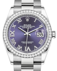 Rolex Datejust 36 White Gold/Steel Aubergine Roman & Diamond Dial & Diamond Bezel Oyster Bracelet 126284RBR