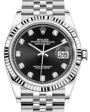 Rolex Datejust 36MM White Gold/Steel Black Diamond Dial & Fluted Bezel Jubilee Bracelet 126234 - NEW