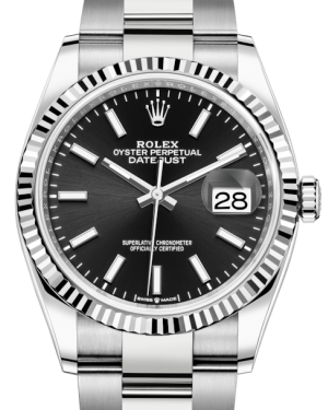 Rolex Datejust 36mm White Gold/Steel Black Index Dial & Fluted Bezel Oyster Bracelet 126234 - NEW