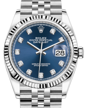 Rolex Datejust 36mm White Gold/Steel Blue Diamond Dial & Fluted Bezel Jubilee Bracelet 126234 - NEW