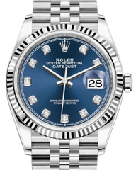 Rolex Datejust 36mm White Gold/Steel Blue Diamond Dial & Fluted Bezel Jubilee Bracelet 126234 - NEW