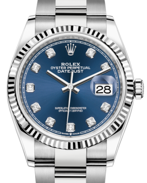 Rolex Datejust 36mm White Gold/Steel Blue Diamond Dial & Fluted Bezel Oyster Bracelet 126234 - NEW