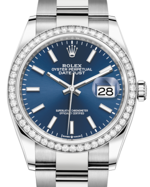 Rolex Datejust 36 White Gold/Steel Blue Index Dial & Diamond Bezel Oyster Bracelet 126284RBR