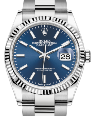 Rolex Datejust 36MM White Gold/Steel Blue Index Dial & Fluted Bezel Oyster Bracelet 126234 - NEW